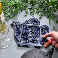 Blue Cast Iron Kettle Trivet to Scale