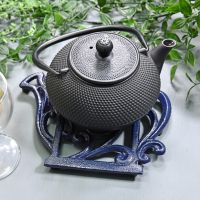 Blue Cast Iron Kettle Trivet & Teapot