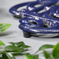 Blue Cast Iron Kettle Trivet Feet