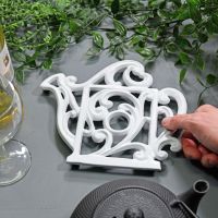 Cream Cast Iron Kettle Trivet to Scale