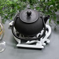 Cream Cast Iron Kettle Trivet with Teapot