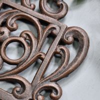 Rustic Kettle Shaped Cast Iron Trivet Scrolled Details Rustic Kettle Shaped Cast Iron Trivet Scrolled Details