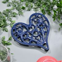 Blue Heavy Duty Heart Trivet in Situ Birdseye View