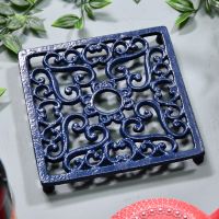 Blue Cast Iron Square Trivet Side View Blue Cast Iron Square Trivet Side View