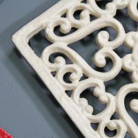 Cream Cast Iron Square Trivet Detailing