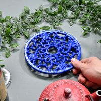Blue Round Cast Iron Trivet to Scale
