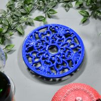 Blue Round Cast Iron Trivet in Situ