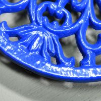 Blue Round Cast Iron Trivet Details