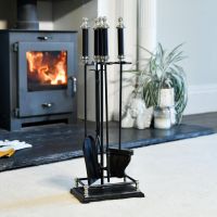 Nickel & Black Powder Coated Traditional Companion Set 64cm Nickel & Black Powder Coated Traditional Companion Set 64cm