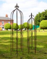 Set of Two Ornate Steel Garden Obelisks
