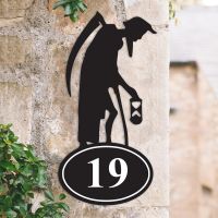 Old Father Time Iron House Number Sign in Situ