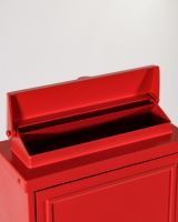 The Red "Oxford" Wall Mounted Post Box with Gold Detailing Shown with Envelope Aperture and Hinged Rain Cover The Red "Oxford" Wall Mounted Post Box with Gold Detailing Shown with Envelope Aperture and Hinged Rain Cover