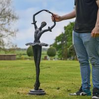 Black Cast Iron Ballet Dancer Garden Sculpture with Male for Scale 