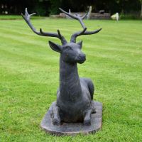 Front view of Black Cast Iron Stag Sculpture in Situ