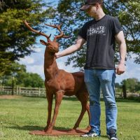 Elkin Rustic Cast Iron Stag with Male for Scale 