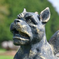 Close up of "Gothic" Gargoyle Sculpture in an Antique Gold 