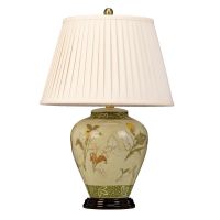 Antique Brass Floral Table Lamp With Cream Shade 