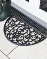 Ornate Cast Iron "Sunrise" Semi Circle Door Mat in Black in Situ Ornate Cast Iron "Sunrise" Semi Circle Door Mat in Black in Situ