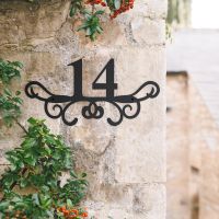 Ornate Scroll Iron House Number Sign in Situ