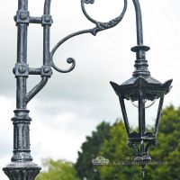 Ornate Lamp Post Bracketry With Scroll Work and Lantern Ornate Lamp Post Bracketry With Scroll Work and Lantern