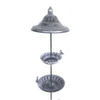 Ornate Layered Garden Bird Feeder & Bath Spike in a Rustic Finish