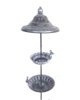 "Songbird" Layered Pavilion Bird Bath Feeder in a Natural Metal Finish