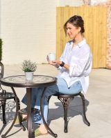 Ornate Two Chair Bistro Set with Mosaic Table Top to Scale Ornate Two Chair Bistro Set with Mosaic Table Top to Scale