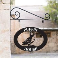 Oval Steel Hanging House Name Sign with Puffin