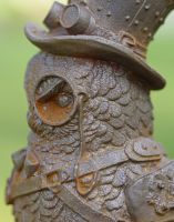Cast Iron Steampunk Owl Garden Sculpture
