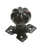 Pair of Antique Black Iron Mortice Door Knobs With Star Backplates