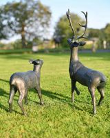 Rear Shot of Pair of Miniature Aged Verdigris "Parsley & Sage" Stag & Doe Garden Sculptures