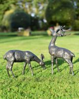 Pair of Miniature Aged Verdigris "Starlight & Moondust" Stag & Doe Garden Sculptures in Situ Pair of Miniature Aged Verdigris "Starlight & Moondust" Stag & Doe Garden Sculptures in Situ