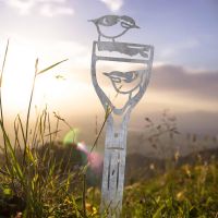 Unfinished Sheet Steel Silhouette with Pair of Nuthatches Topper