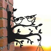 Pair of Nuthatches Steel Hanging Basket Bracket in Situ