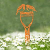 Sheet Steel Silhouette in Rustic Finish with Pair of Robins Design