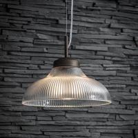 "Paris" Retro Ribbed Glass Hanging Ceiling Light in Situ