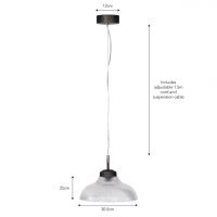 Dimensions of the "Paris" Retro Ribbed Glass Hanging Ceiling Light