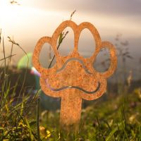 Rustic Grave Marker Ground Spike with Paw Print Topper in Situ