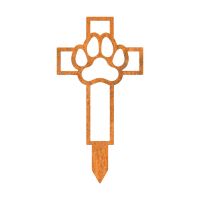 Close-Up of Rustic Paw Print on Cross Grave Marker