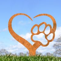 Rustic Grave Marker Ground Spike with Paw Print on Heart Topper