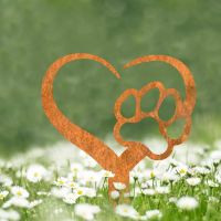 Paw Print on Heart Grave Marker Ground Spike in Rustic Finish in Situ