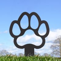 Paw Print "Outline" Grave Marker Ground Spike in Black Finish