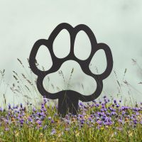 Paw Print "Outline" Grave Marker Ground Spike in Black Finish in Situ