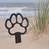 Black Grave Marker Ground Spike with Paw Print "Outline" Motif