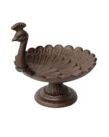 Peacock Pedestal Bird Bath & Feeder in a Rustic Brown Finish