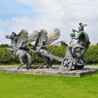 Perseus and Medusa Head Riding Chariot Sculpture