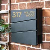 Personalised Black "Park View" Wall Mounted Post Box & Newspaper Holder - Version 2 in Situ