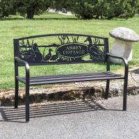 Black Personalised Duck Family Iron & Steel Park Bench in Situ Black Personalised Duck Family Iron & Steel Park Bench in Situ