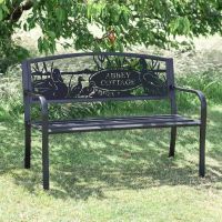Personalised Duck Family Iron & Steel Park Bench in Black in Situ Personalised Duck Family Iron & Steel Park Bench in Black in Situ