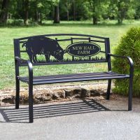 Iron & Steel Park Bench in Black with Personalised Farmyard Pig Backrest